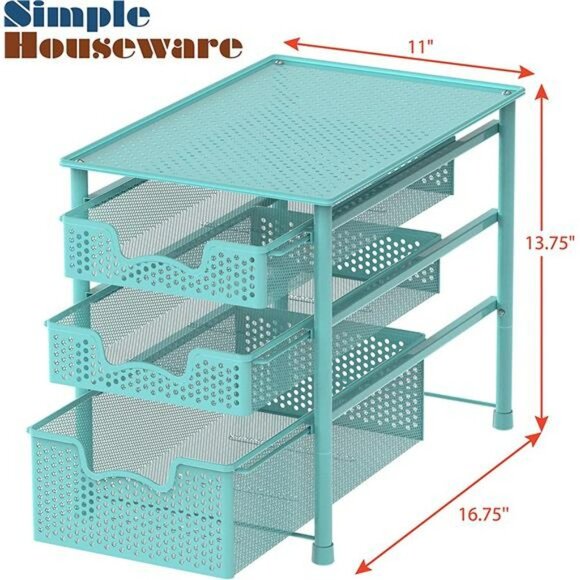 Simple Houseware Stackable 3 Tier Sliding Basket Organizer Drawer, Turquoise - Picture 5 of 6